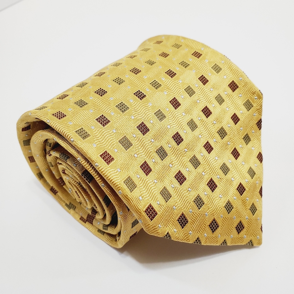 Sartori Necktie Gold Geometric Pattern Men's Silk Neck Tie Jacquard Fabric